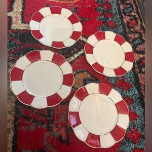 Red and White Salad Plate Set Grace Teaware Set of 4 Scalloped Edge